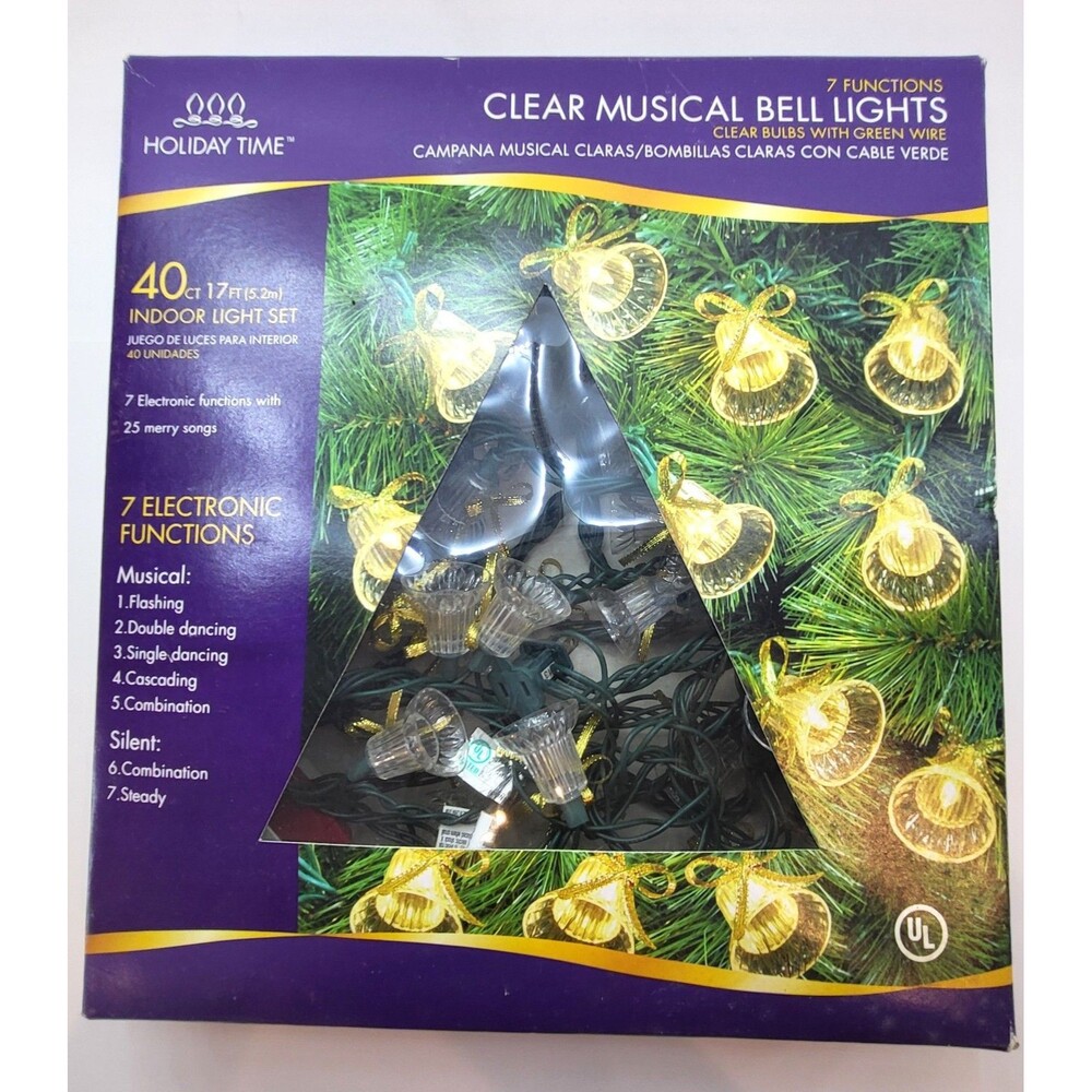 Holiday Time 40 Ct Musical Bell Christmas Lights 25 Songs Partially Working